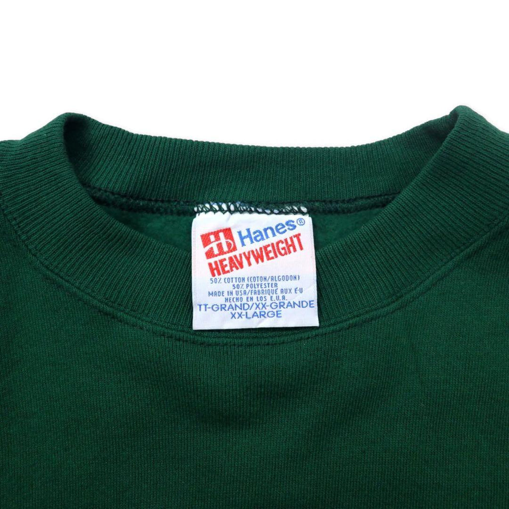 Hanes Made in USA anni '90 HEAVYWEIGHT girocollo felpa XXL verde cotone felpato ricamo a punto singolo TDM TILING INC. Taglia grande