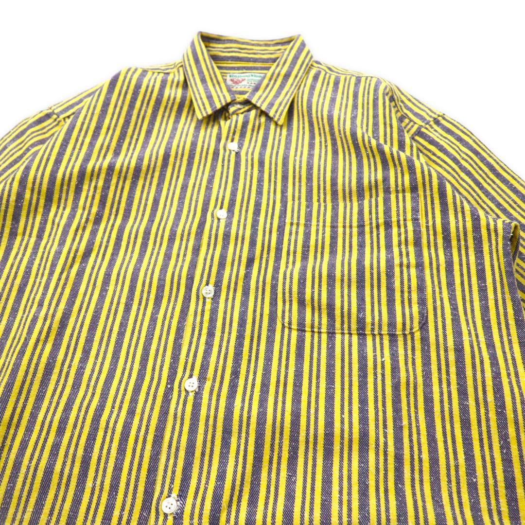 Raiding Road Camicia oversize a righe FREE Giallo Grigio Cotone Fatta in Giappone
