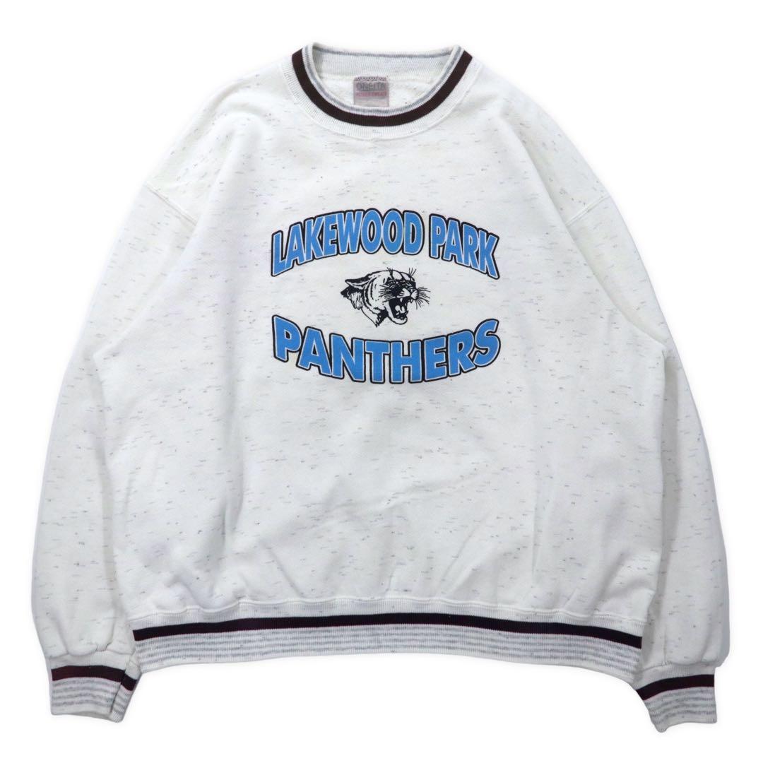 ONEITA USA made anni '90 felpa con bordo a costine XL bianca cotone felpato LAKEWOOD PARK PANTHERS taglia grande