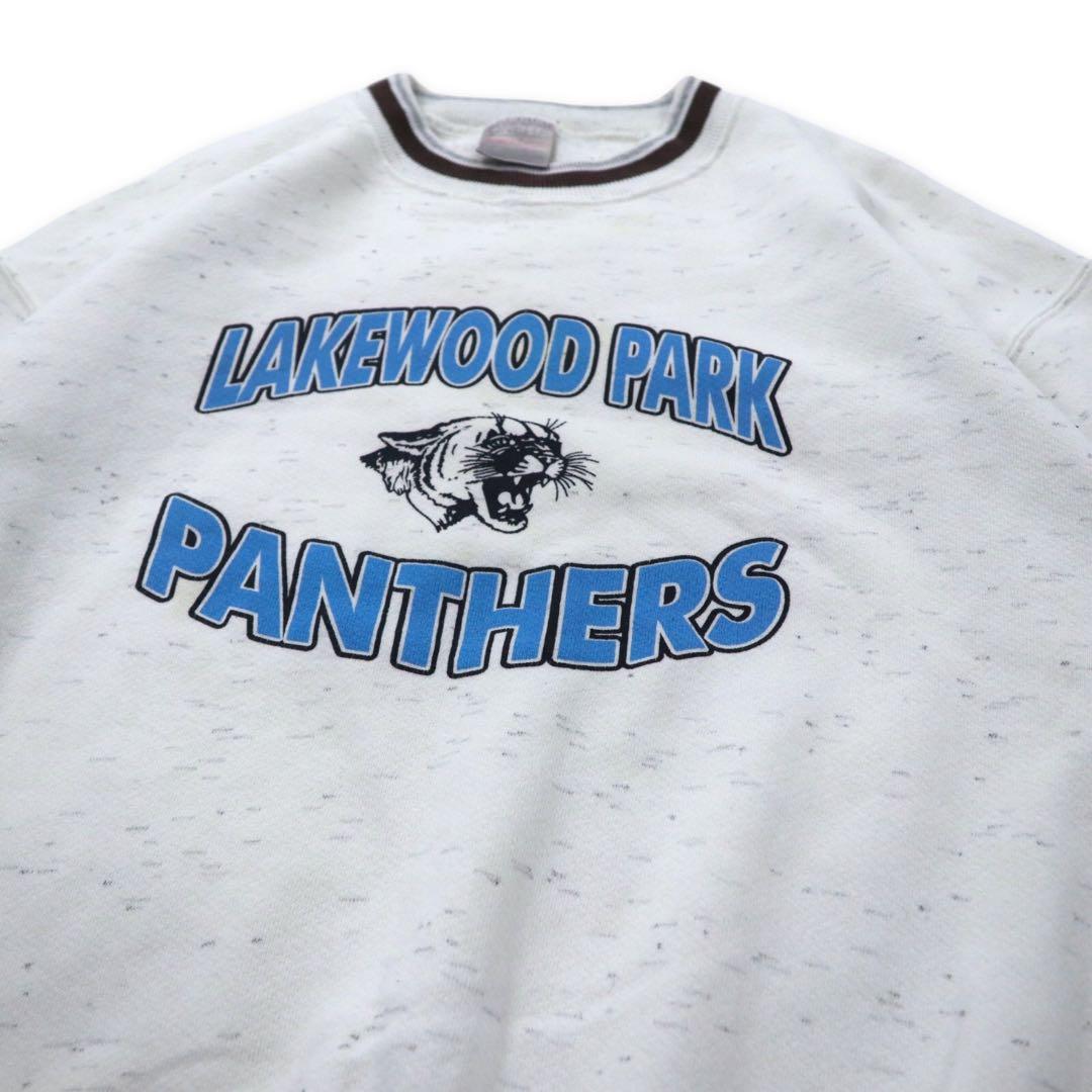 ONEITA USA made anni '90 felpa con bordo a costine XL bianca cotone felpato LAKEWOOD PARK PANTHERS taglia grande
