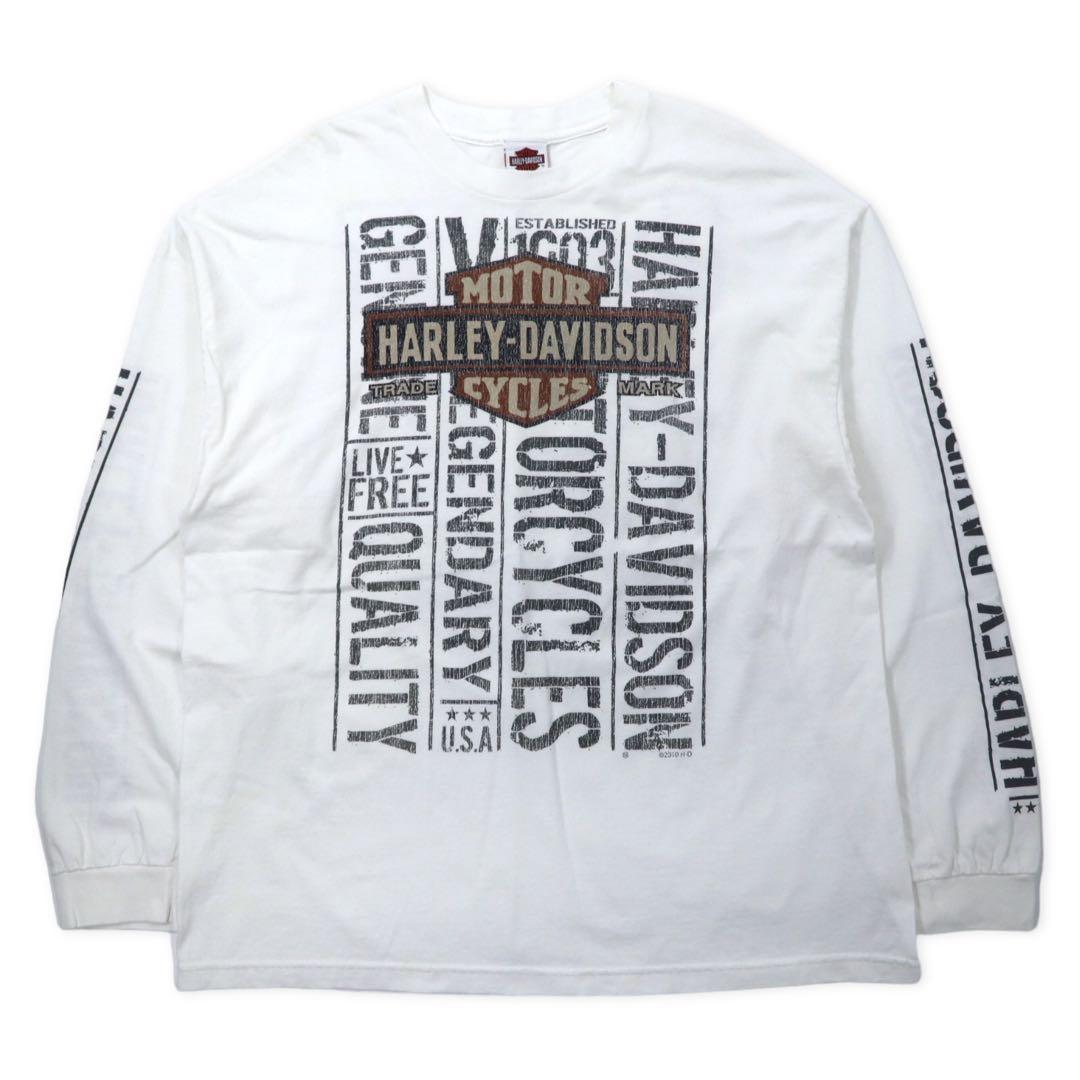 T-shirt a maniche lunghe HARLEY DAVIDSON con stampa logo, taglia 2XL, bianca, in cotone, stampa fronte-retro, logo sulle maniche, BEAUMONT, TEXAS, taglia abbondante, made in Messico