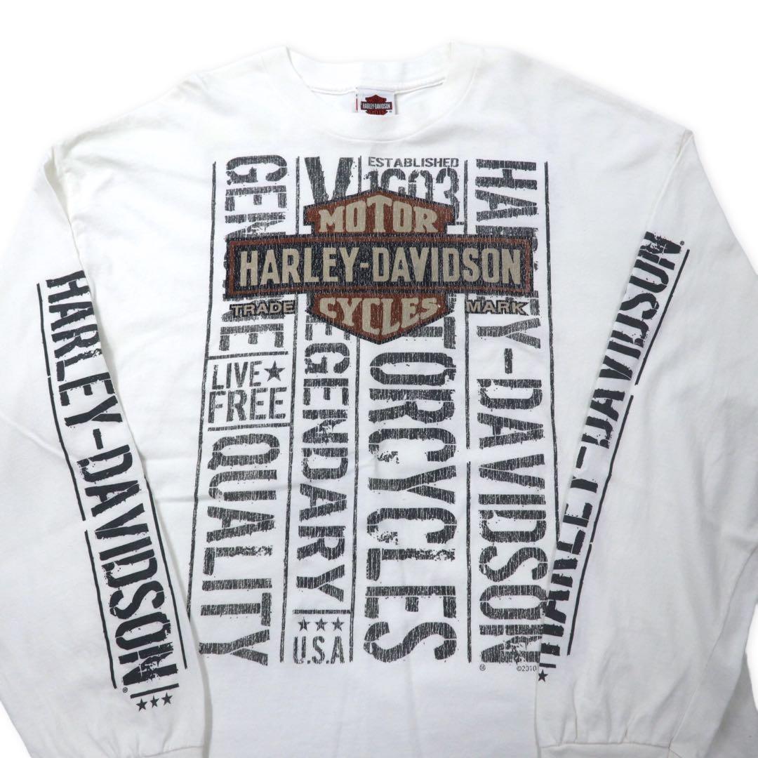 T-shirt a maniche lunghe HARLEY DAVIDSON con stampa logo, taglia 2XL, bianca, in cotone, stampa fronte-retro, logo sulle maniche, BEAUMONT, TEXAS, taglia abbondante, made in Messico