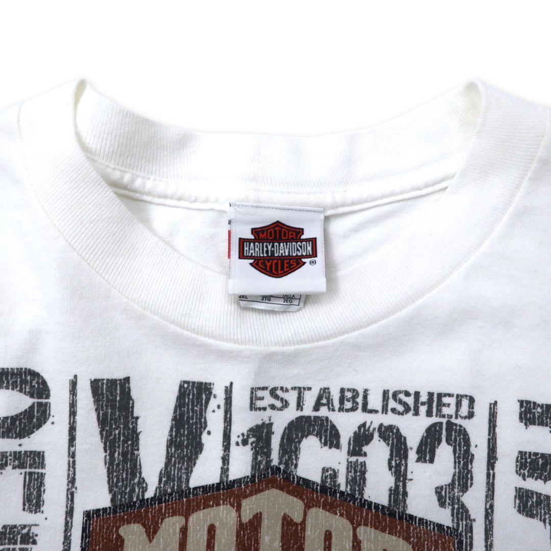 T-shirt a maniche lunghe HARLEY DAVIDSON con stampa logo, taglia 2XL, bianca, in cotone, stampa fronte-retro, logo sulle maniche, BEAUMONT, TEXAS, taglia abbondante, made in Messico
