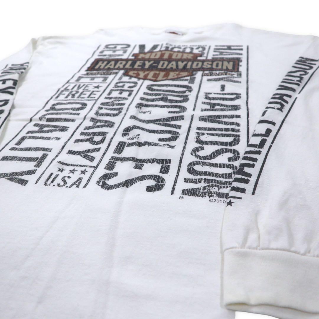 T-shirt a maniche lunghe HARLEY DAVIDSON con stampa logo, taglia 2XL, bianca, in cotone, stampa fronte-retro, logo sulle maniche, BEAUMONT, TEXAS, taglia abbondante, made in Messico