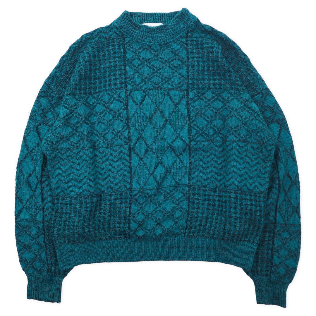 McGREGOR Anni '80 Collo a bottiglia Maglione a maglia grossa L Verde Acrilico Fantasia all-over Crazy pattern