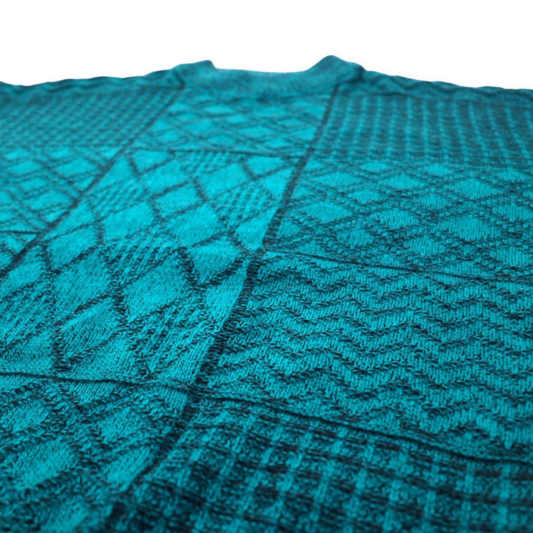 McGREGOR Anni '80 Collo a bottiglia Maglione a maglia grossa L Verde Acrilico Fantasia all-over Crazy pattern