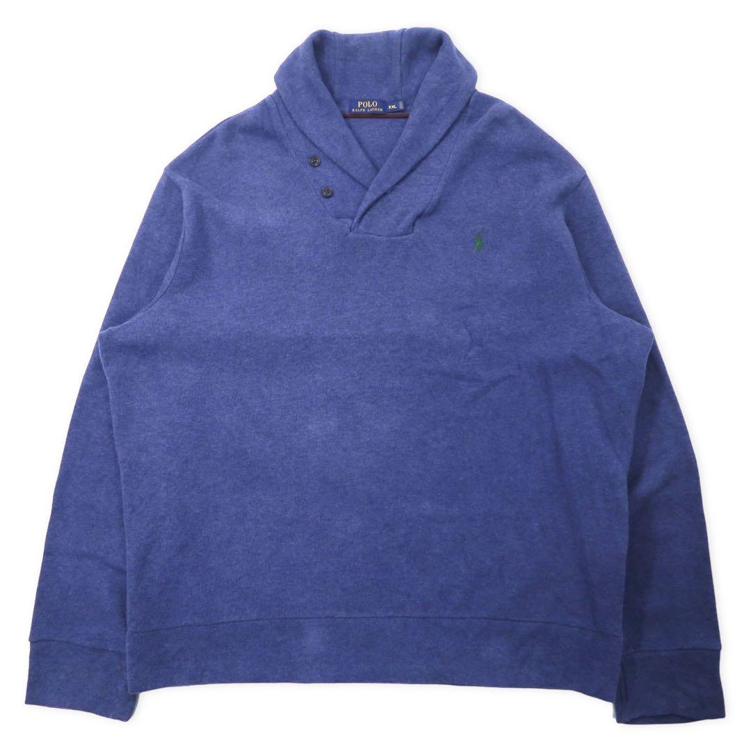Polo Ralph Lauren Maglione in maglia collo a scialle XXL navy cotone toppe gomiti in pelle ricamo small pony taglia grande