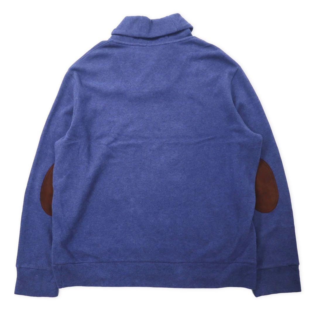 Polo Ralph Lauren Maglione in maglia collo a scialle XXL navy cotone toppe gomiti in pelle ricamo small pony taglia grande