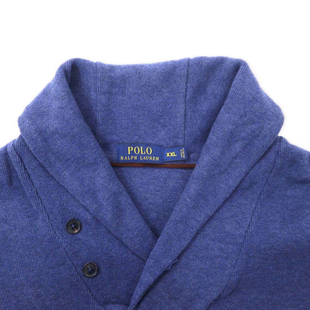 Polo Ralph Lauren Maglione in maglia collo a scialle XXL navy cotone toppe gomiti in pelle ricamo small pony taglia grande