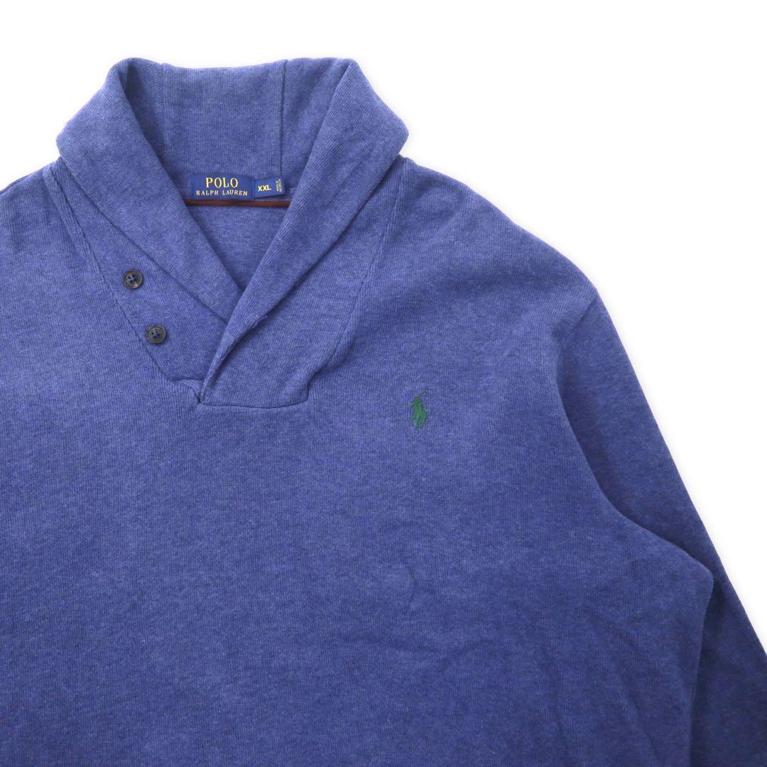 Polo Ralph Lauren Maglione in maglia collo a scialle XXL navy cotone toppe gomiti in pelle ricamo small pony taglia grande