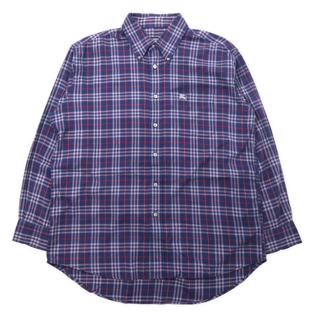 BURBERRY Camicia button-down a quadri Nova Check vintage, taglia M, blu navy, cotone, logo ricamato