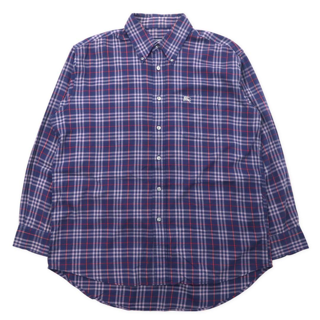 BURBERRY Camicia button-down a quadri Nova Check vintage, taglia M, blu navy, cotone, logo ricamato
