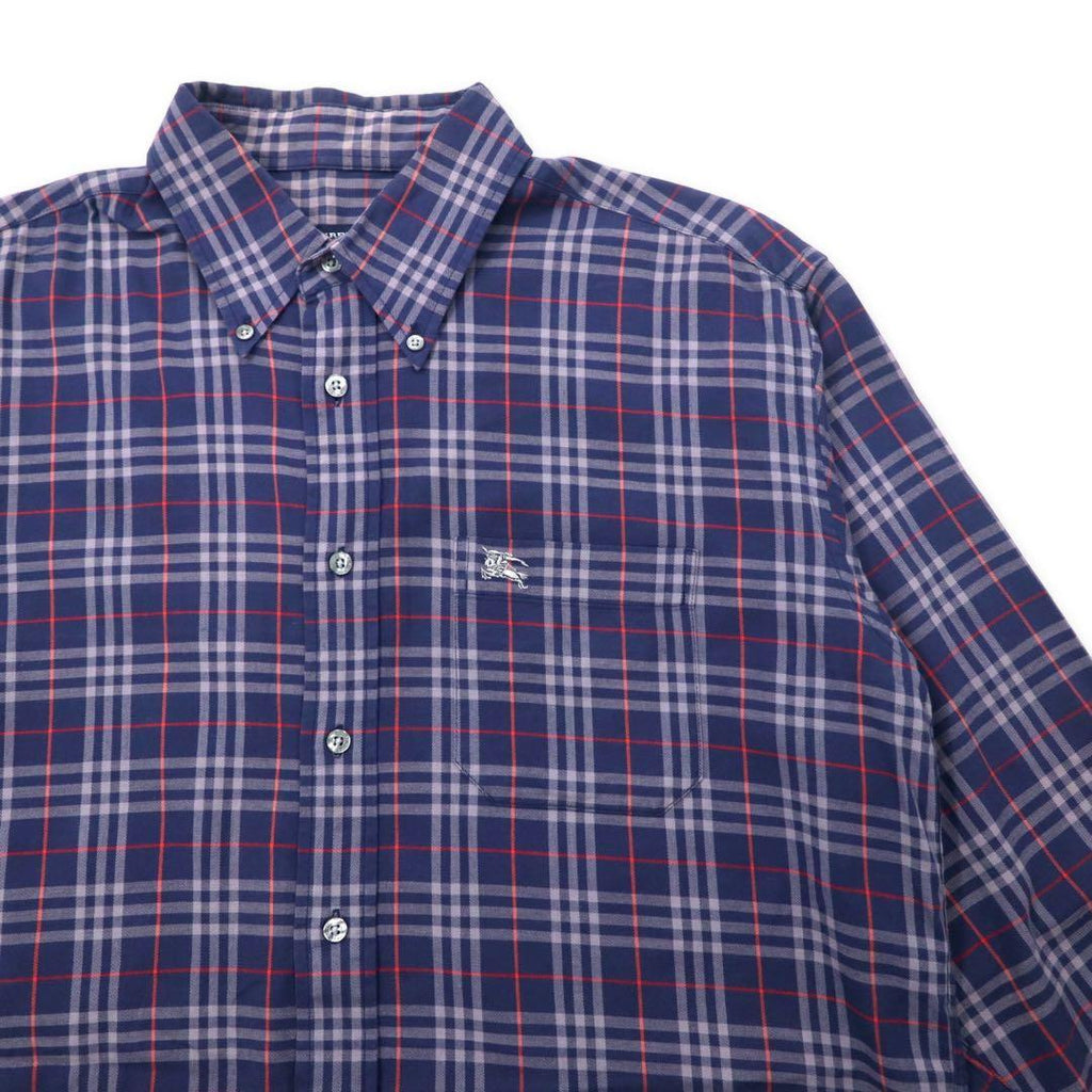 BURBERRY Camicia button-down a quadri Nova Check vintage, taglia M, blu navy, cotone, logo ricamato