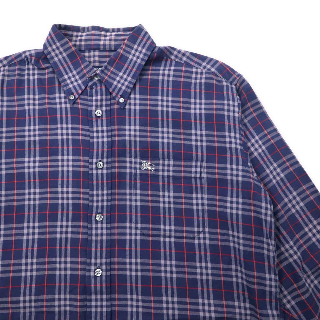 BURBERRY Camicia button-down a quadri Nova Check vintage, taglia M, blu navy, cotone, logo ricamato