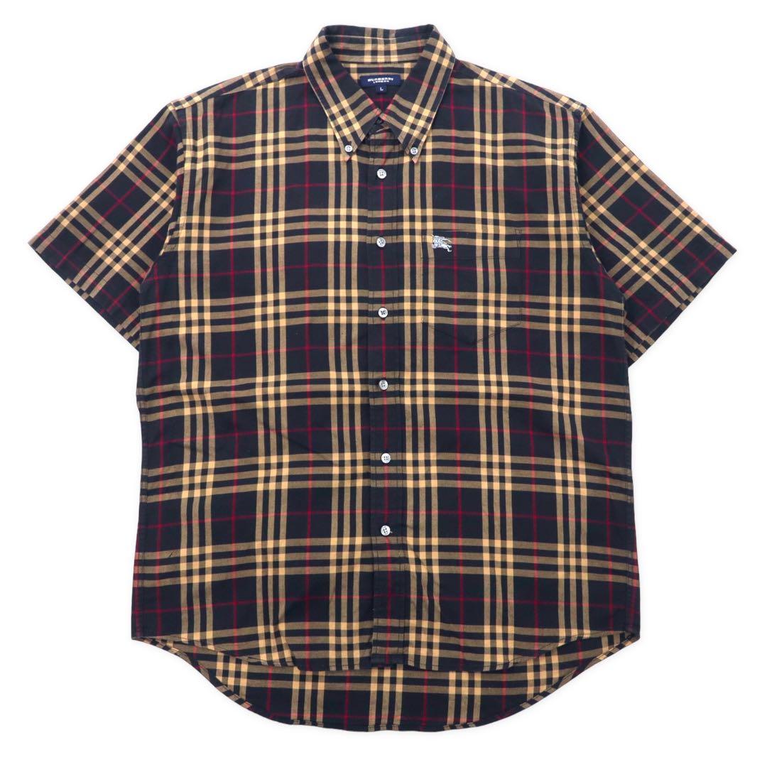 BURBERRY Nova Check Camicia a Maniche Corte Button-Down L Nera Cotone con Logo Ricamato