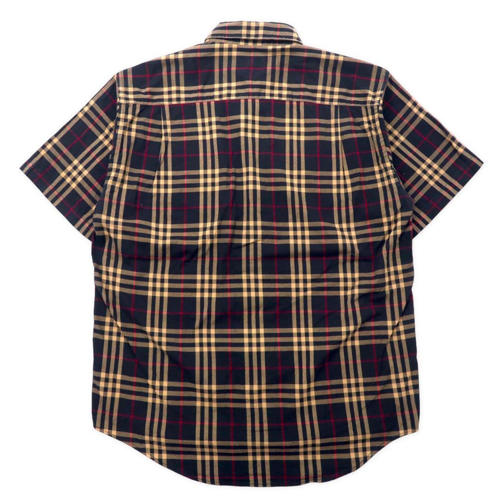 BURBERRY Nova Check Camicia a Maniche Corte Button-Down L Nera Cotone con Logo Ricamato