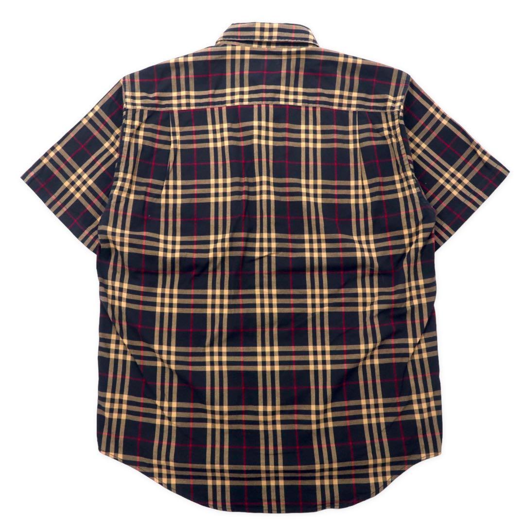 BURBERRY Nova Check Camicia a Maniche Corte Button-Down L Nera Cotone con Logo Ricamato