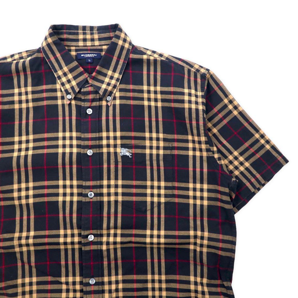 BURBERRY Nova Check Camicia a Maniche Corte Button-Down L Nera Cotone con Logo Ricamato