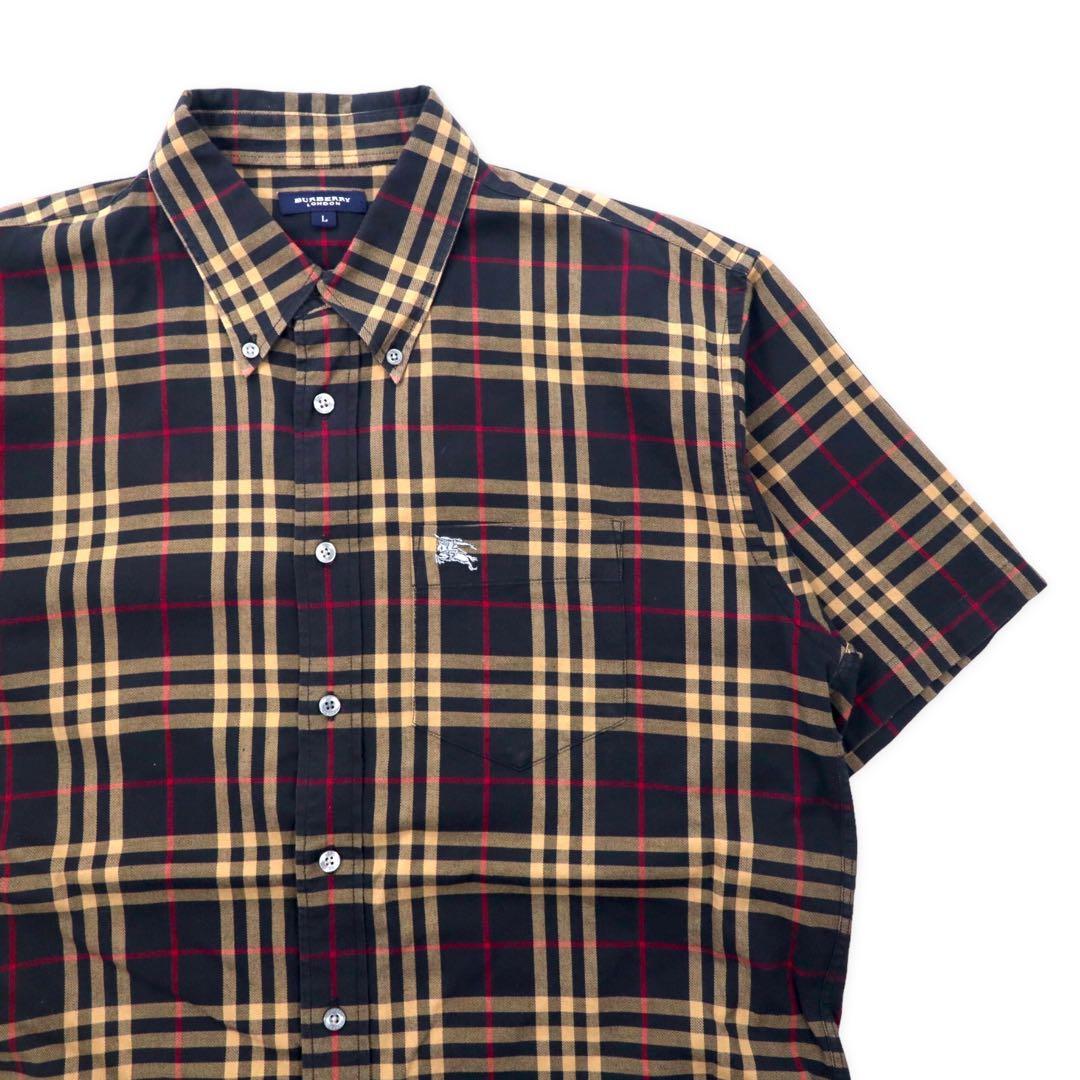 BURBERRY Nova Check Camicia a Maniche Corte Button-Down L Nera Cotone con Logo Ricamato