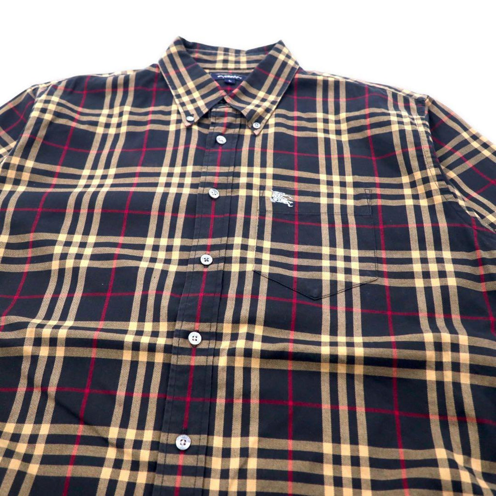 BURBERRY Nova Check Camicia a Maniche Corte Button-Down L Nera Cotone con Logo Ricamato