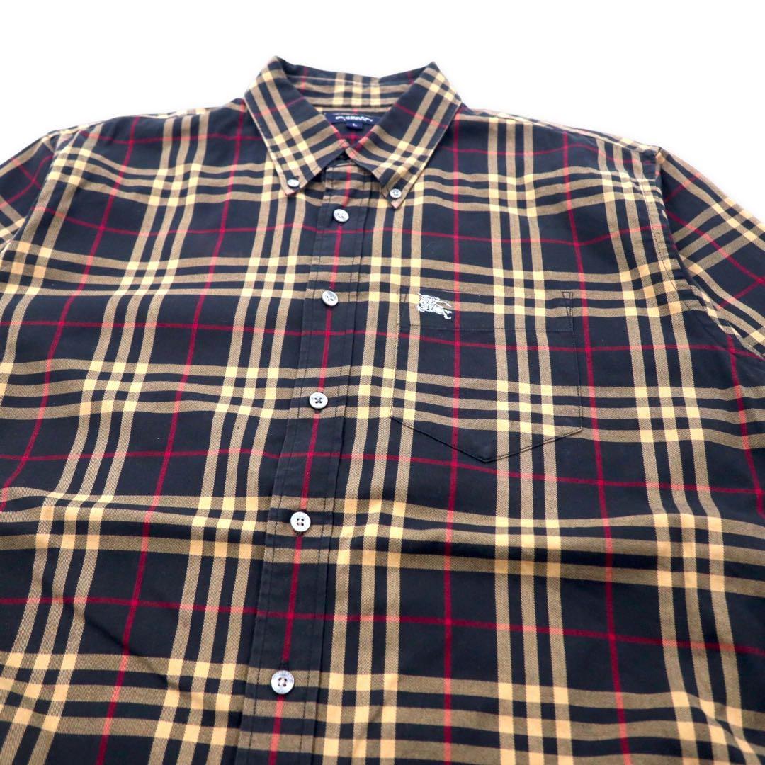 BURBERRY Nova Check Camicia a Maniche Corte Button-Down L Nera Cotone con Logo Ricamato