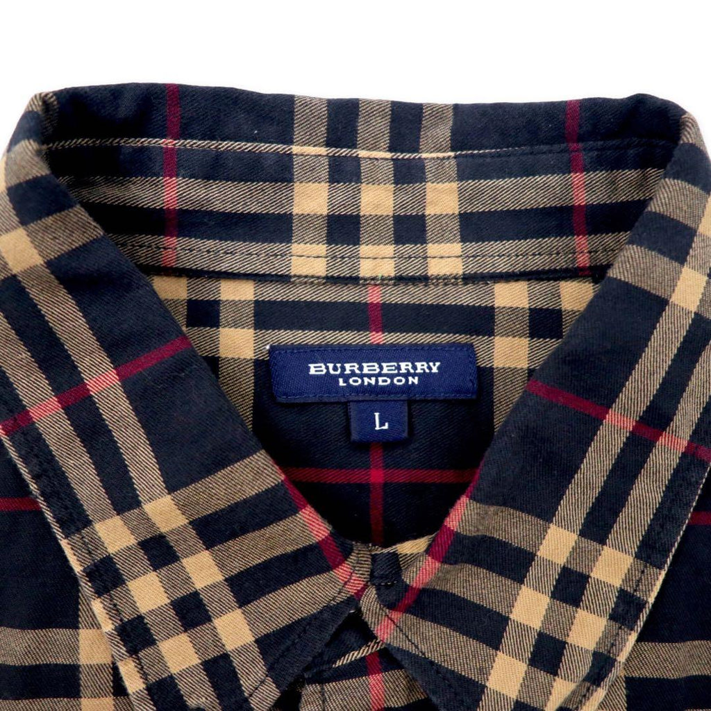 BURBERRY Nova Check Camicia a Maniche Corte Button-Down L Nera Cotone con Logo Ricamato