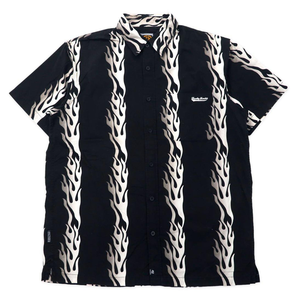 FREAKY Anni '90 Maglietta a maniche corte con fantasia fiamma Camicia hawaiana L Nero Cotone Stampa all-over