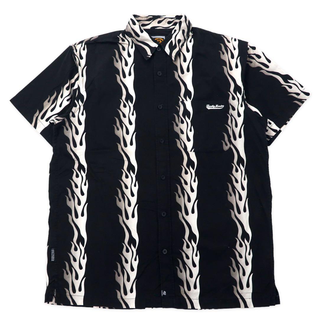 FREAKY Anni '90 Maglietta a maniche corte con fantasia fiamma Camicia hawaiana L Nero Cotone Stampa all-over
