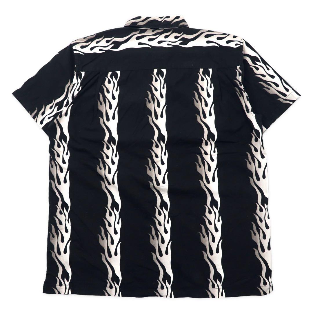 FREAKY Anni '90 Maglietta a maniche corte con fantasia fiamma Camicia hawaiana L Nero Cotone Stampa all-over