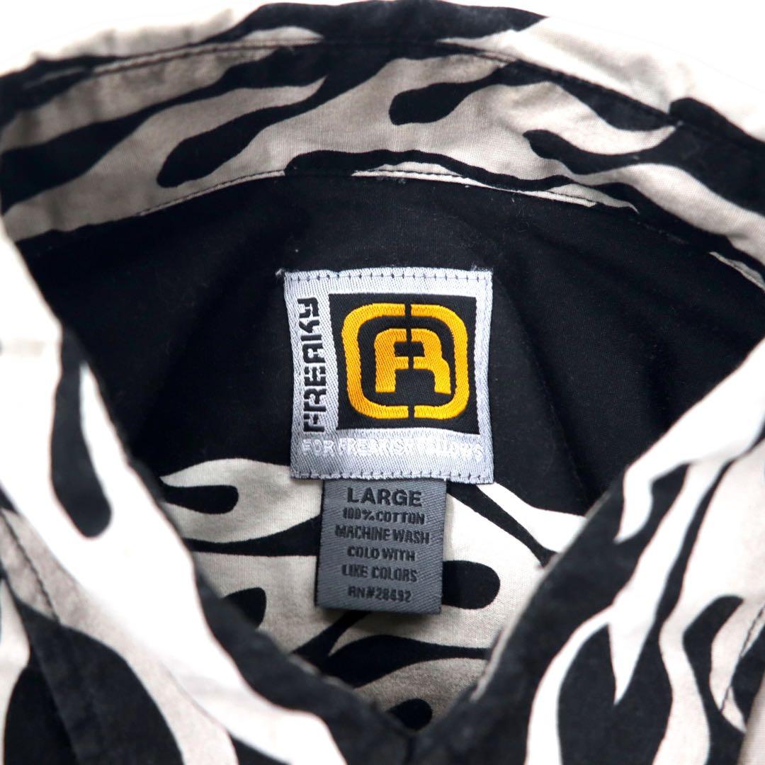 FREAKY Anni '90 Maglietta a maniche corte con fantasia fiamma Camicia hawaiana L Nero Cotone Stampa all-over