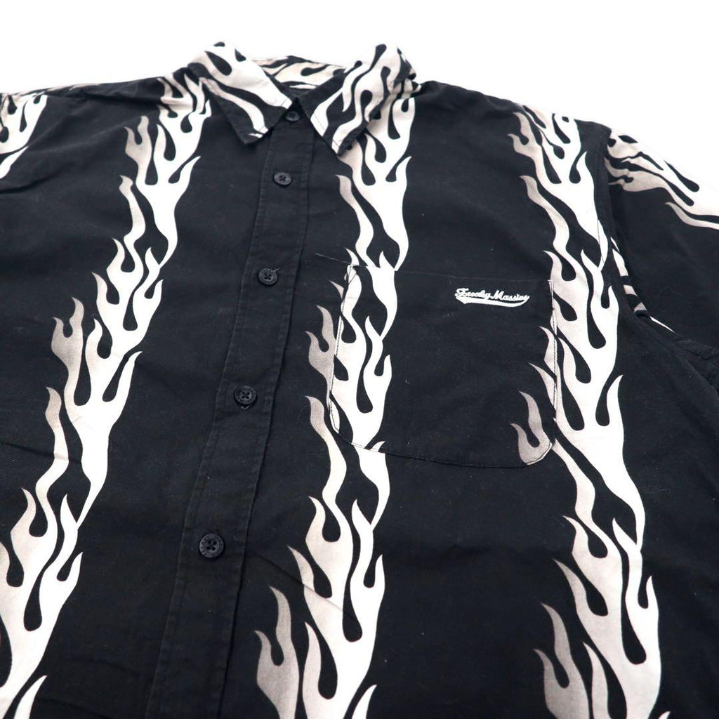 FREAKY Anni '90 Maglietta a maniche corte con fantasia fiamma Camicia hawaiana L Nero Cotone Stampa all-over