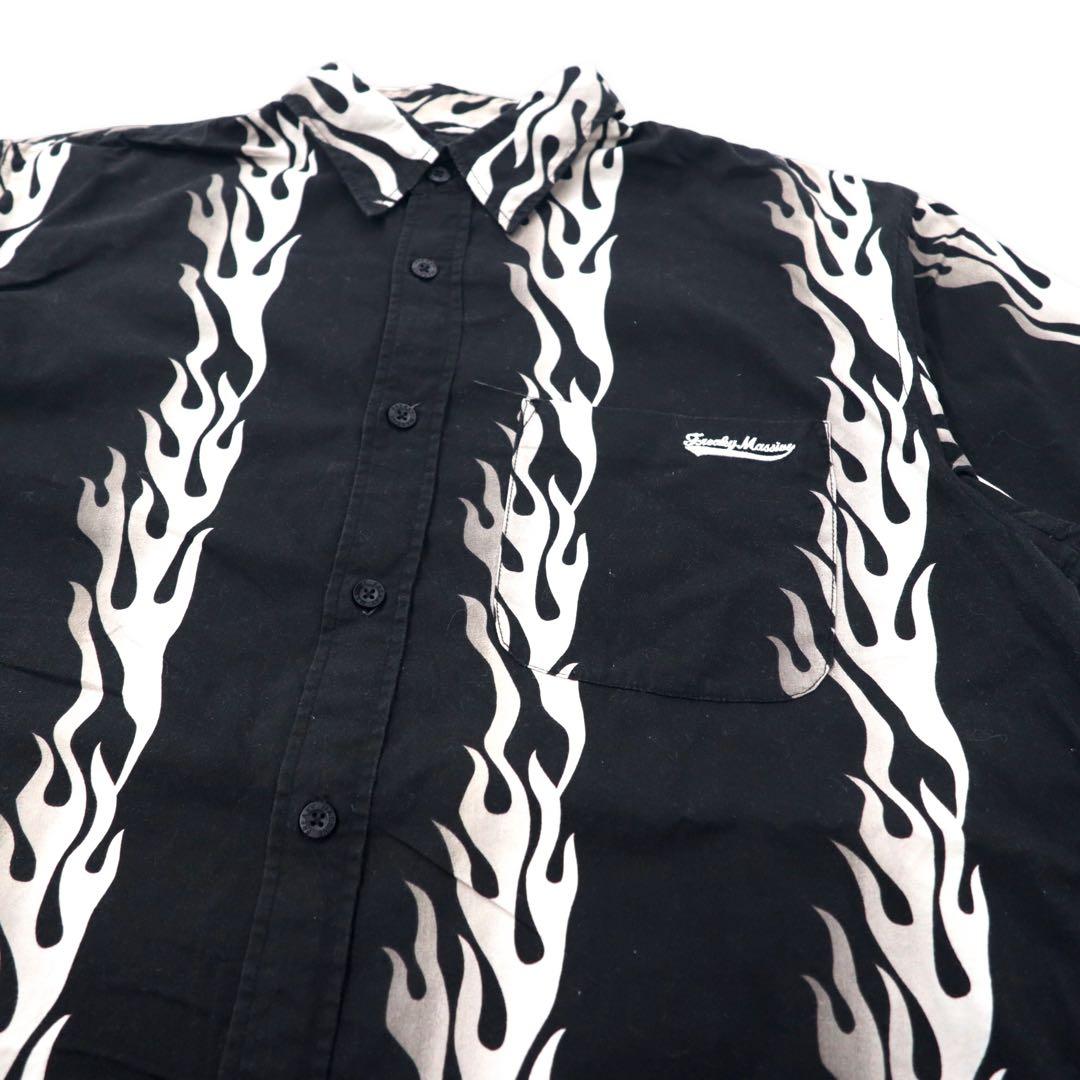FREAKY Anni '90 Maglietta a maniche corte con fantasia fiamma Camicia hawaiana L Nero Cotone Stampa all-over