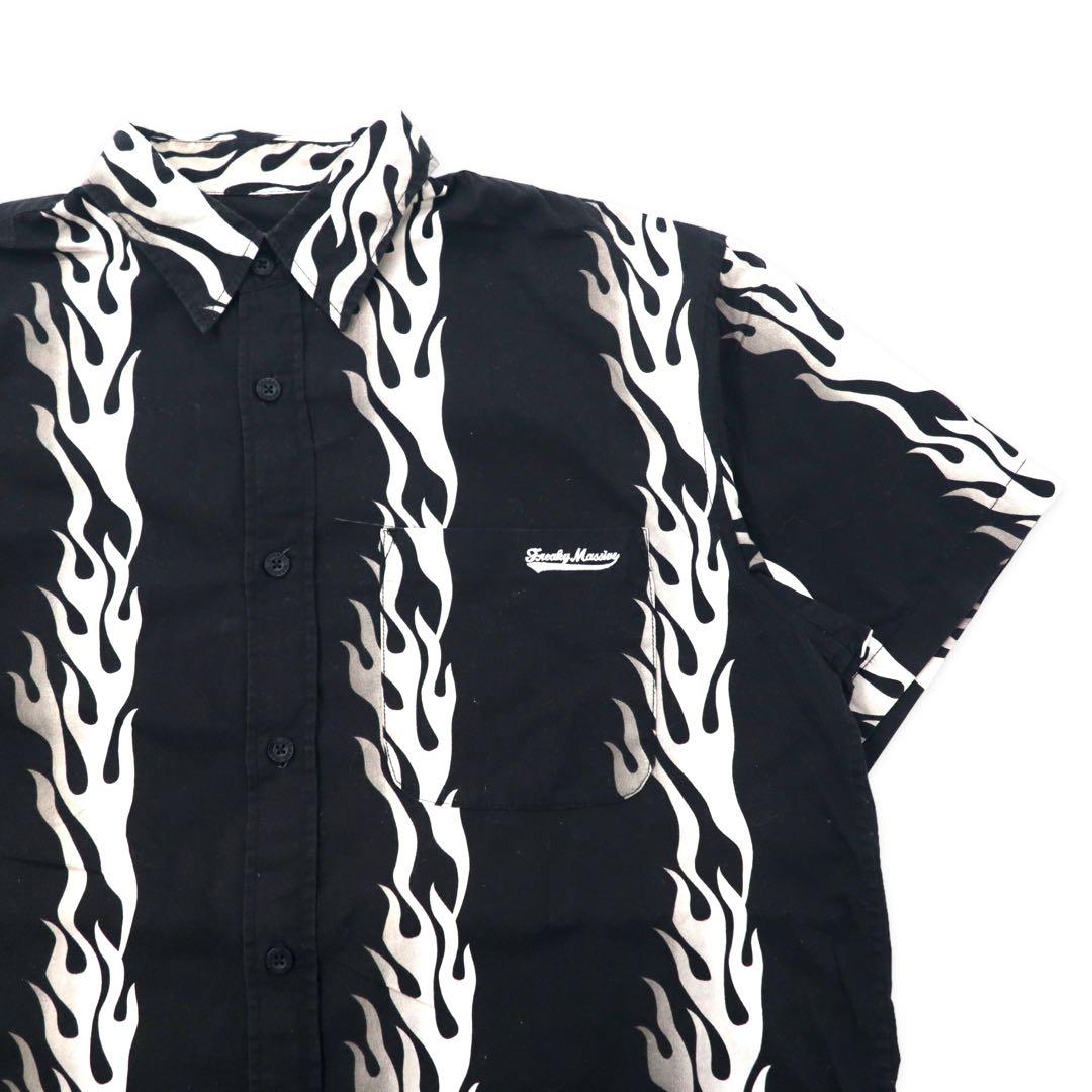 FREAKY Anni '90 Maglietta a maniche corte con fantasia fiamma Camicia hawaiana L Nero Cotone Stampa all-over