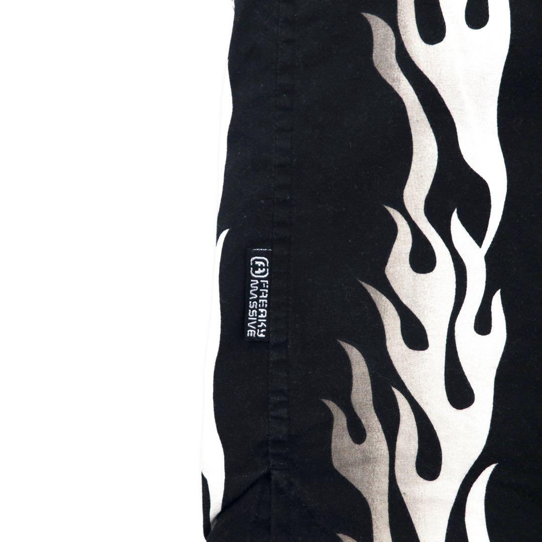 FREAKY Anni '90 Maglietta a maniche corte con fantasia fiamma Camicia hawaiana L Nero Cotone Stampa all-over