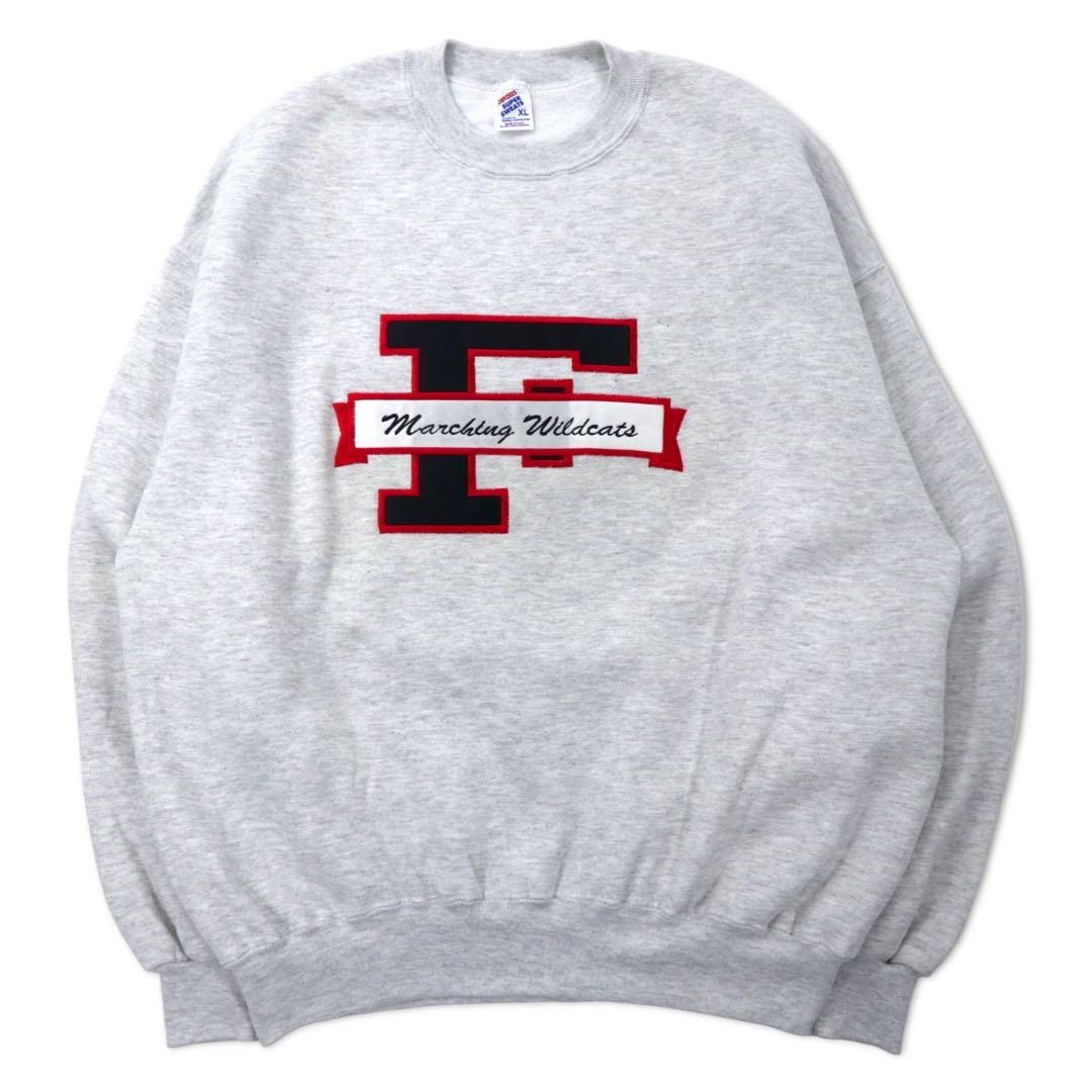 JERZEES Made in USA anni '90 SUPER SWEATS Felpa college ricamata XL grigia cotone felpato marching wildcats taglia grande