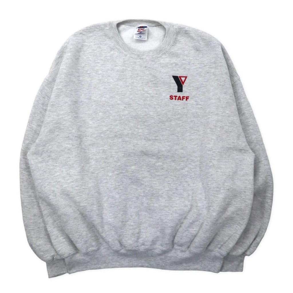 JERZEES SUPER SWEATS USA製 90年代 クルーネック スウェット 2X グレー ホワイト コットン 裏起毛 STAFF ワンポイントプリント