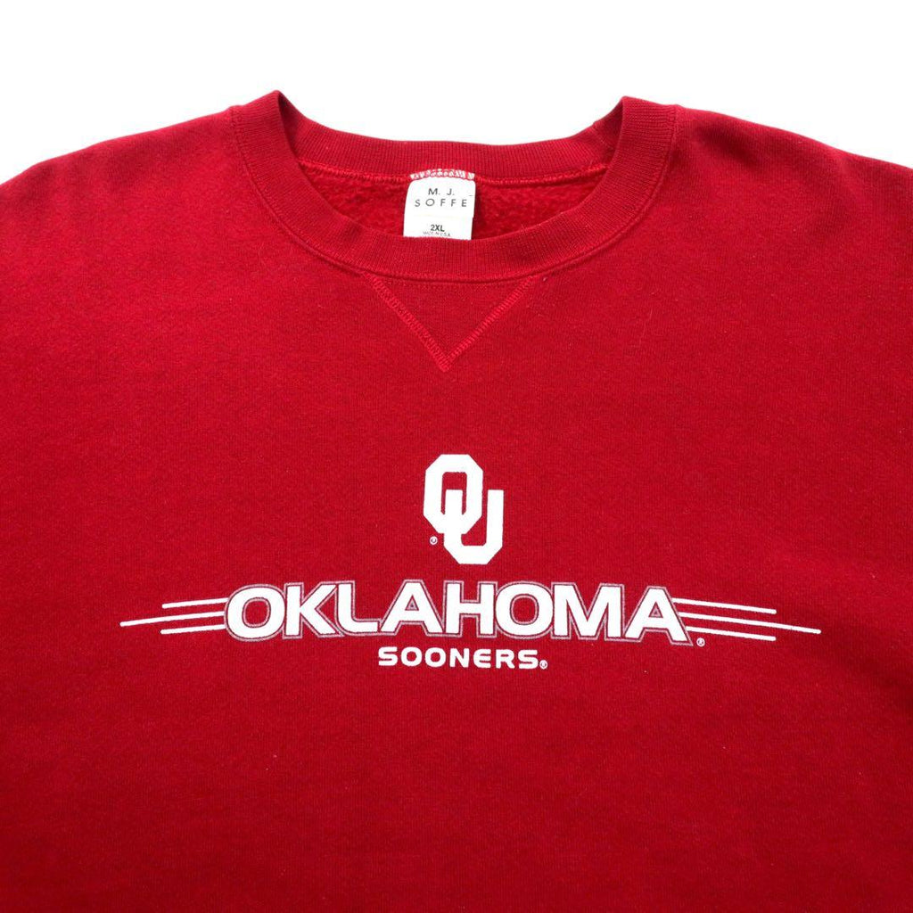 Felpa USA M.J.SOFEE anni '90, taglia grande, stampa college, 2XL, rossa, in cotone felpato, OKLAHOMA SOONERS