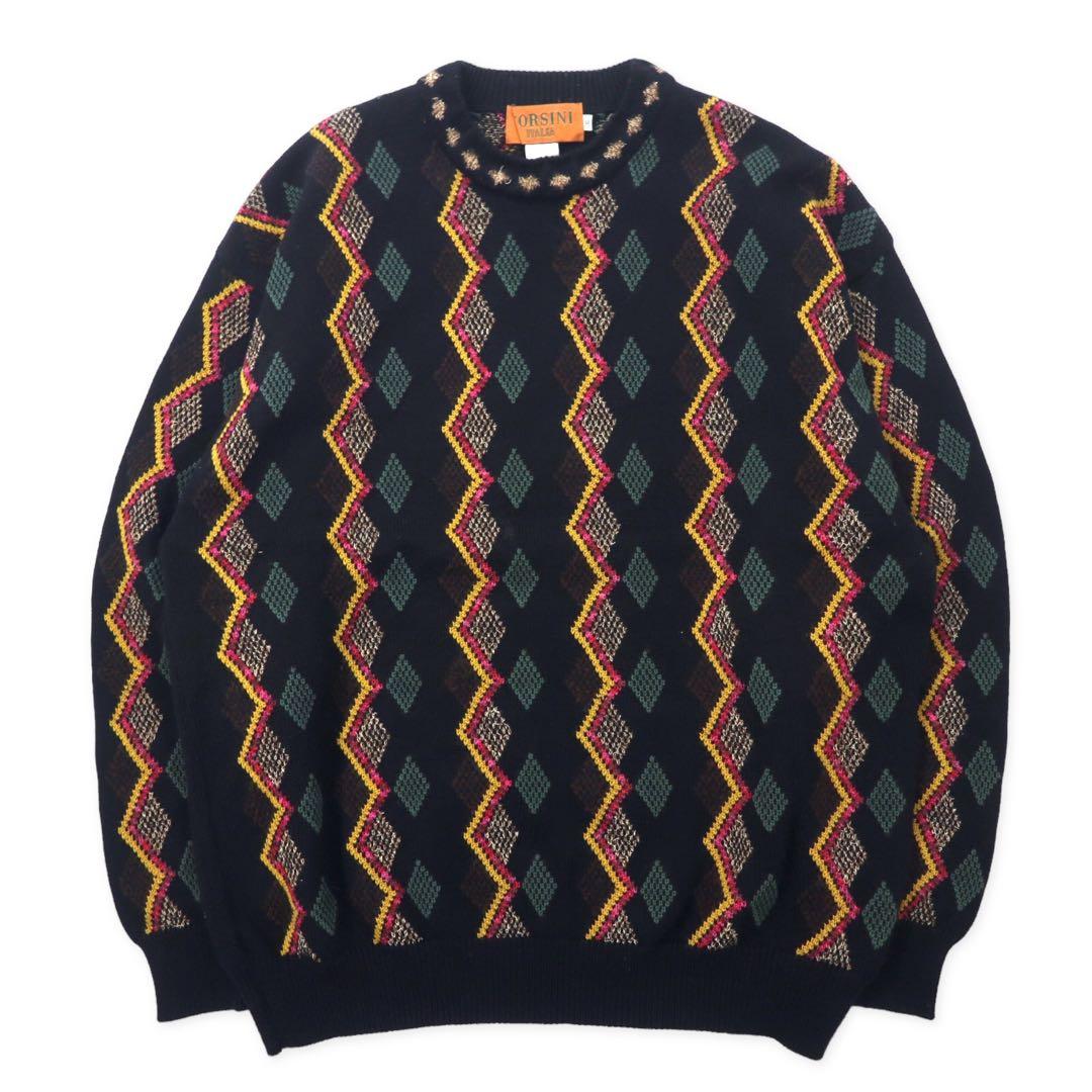 CORSINI ITALIA Maglione in lana con motivo all-over anni '90 3L nero taglia grande Prodotto in Giappone