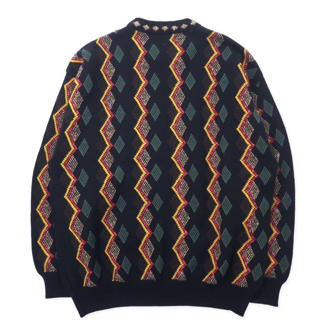 CORSINI ITALIA Maglione in lana con motivo all-over anni '90 3L nero taglia grande Prodotto in Giappone