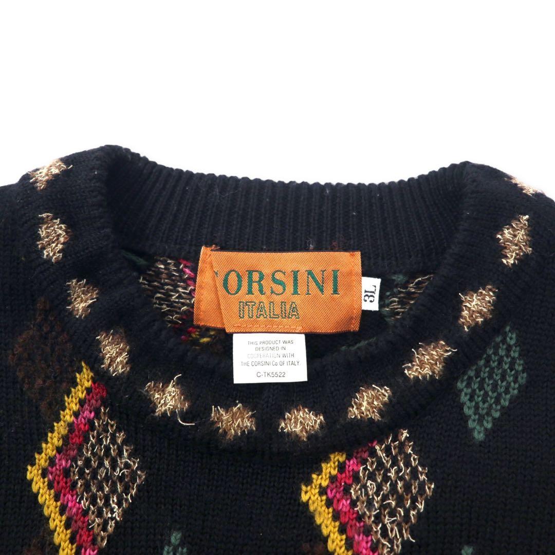 CORSINI ITALIA Maglione in lana con motivo all-over anni '90 3L nero taglia grande Prodotto in Giappone