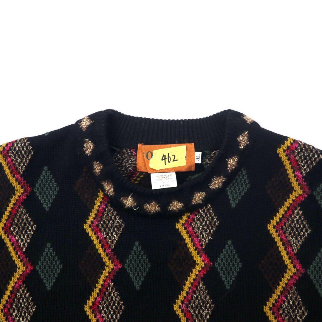 CORSINI ITALIA Maglione in lana con motivo all-over anni '90 3L nero taglia grande Prodotto in Giappone