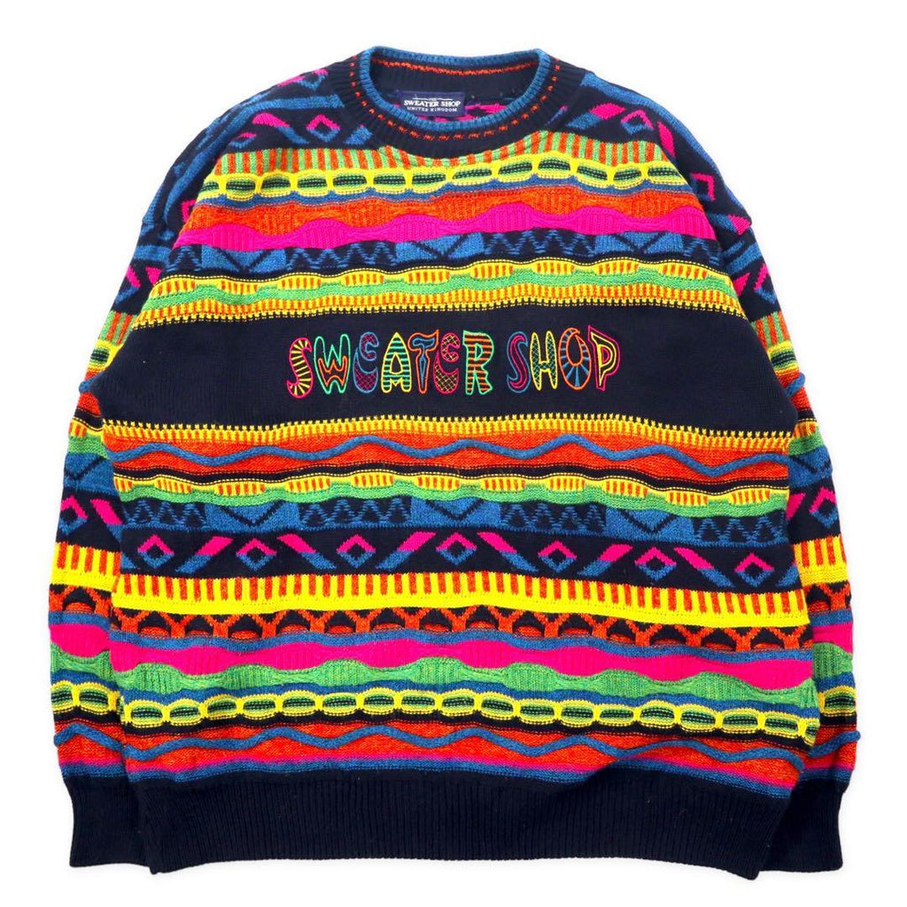 THE SWEATER SHOP maglione anni '90 3D in maglia multicolore acrilico, made in UK
