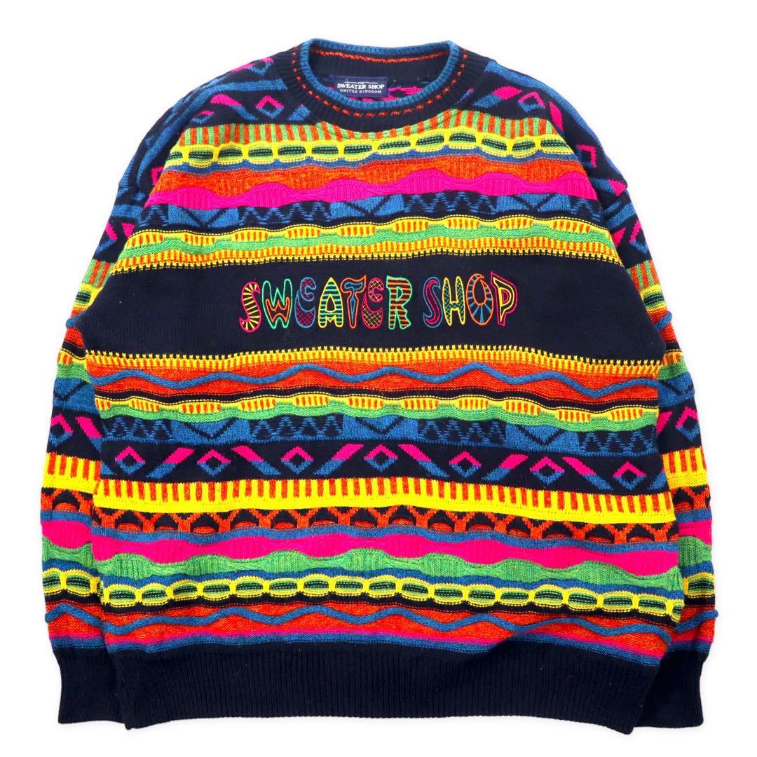 THE SWEATER SHOP maglione anni '90 3D in maglia multicolore acrilico, made in UK