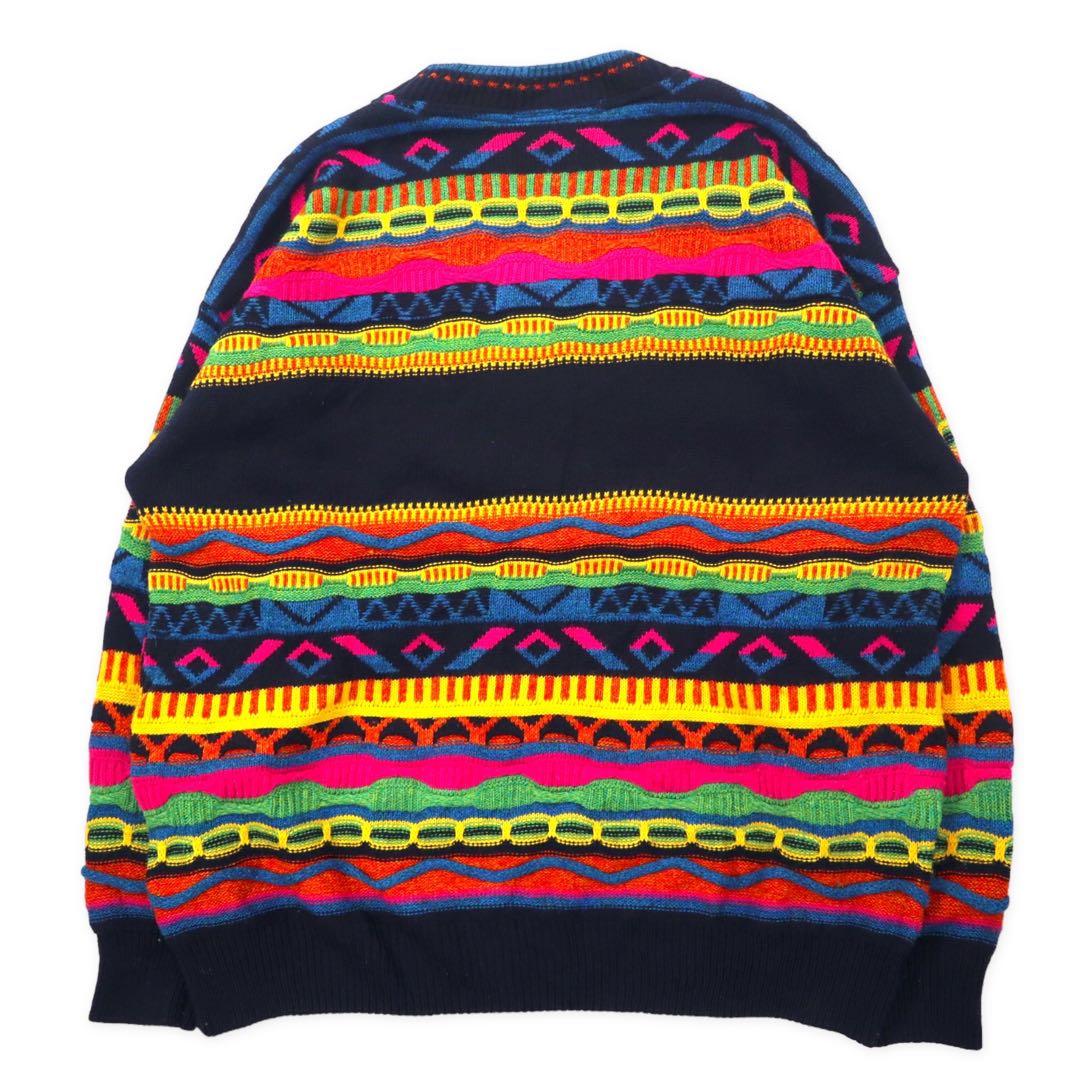 THE SWEATER SHOP maglione anni '90 3D in maglia multicolore acrilico, made in UK