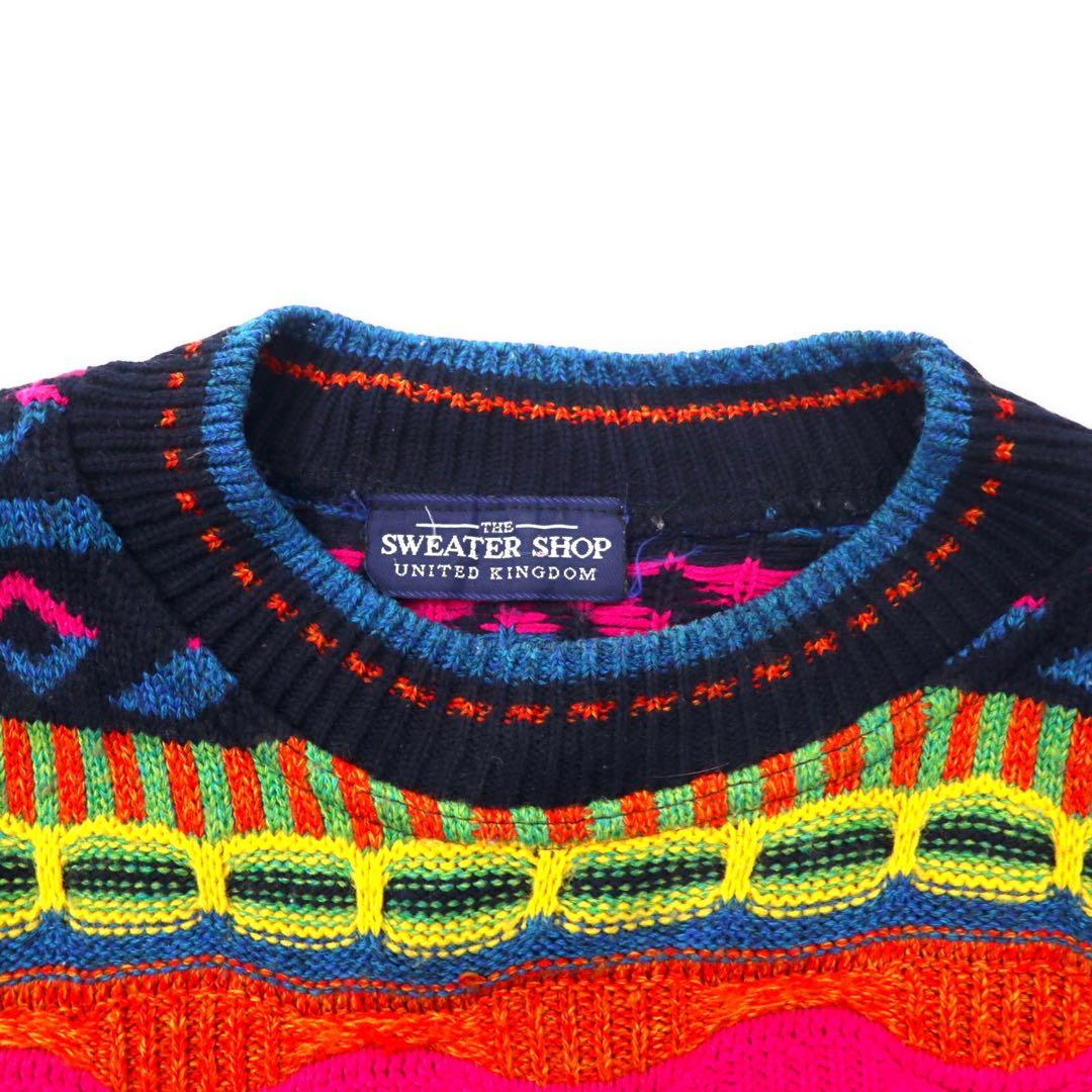 THE SWEATER SHOP maglione anni '90 3D in maglia multicolore acrilico, made in UK
