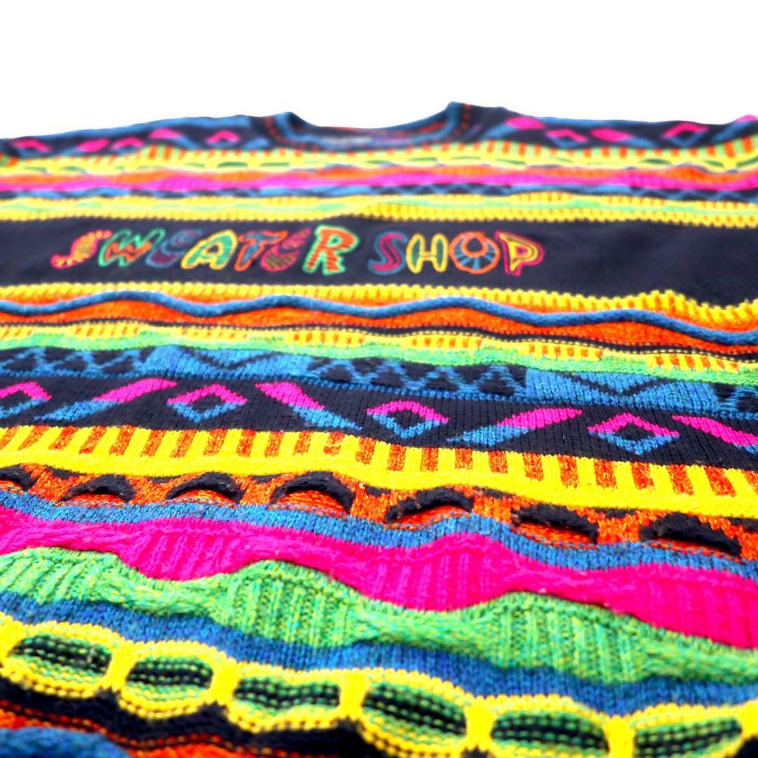 THE SWEATER SHOP maglione anni '90 3D in maglia multicolore acrilico, made in UK