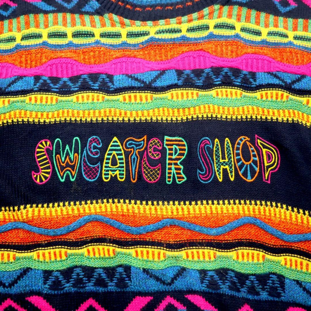 THE SWEATER SHOP maglione anni '90 3D in maglia multicolore acrilico, made in UK