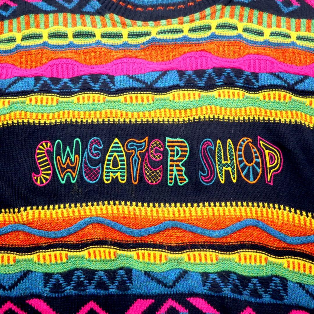 THE SWEATER SHOP maglione anni '90 3D in maglia multicolore acrilico, made in UK