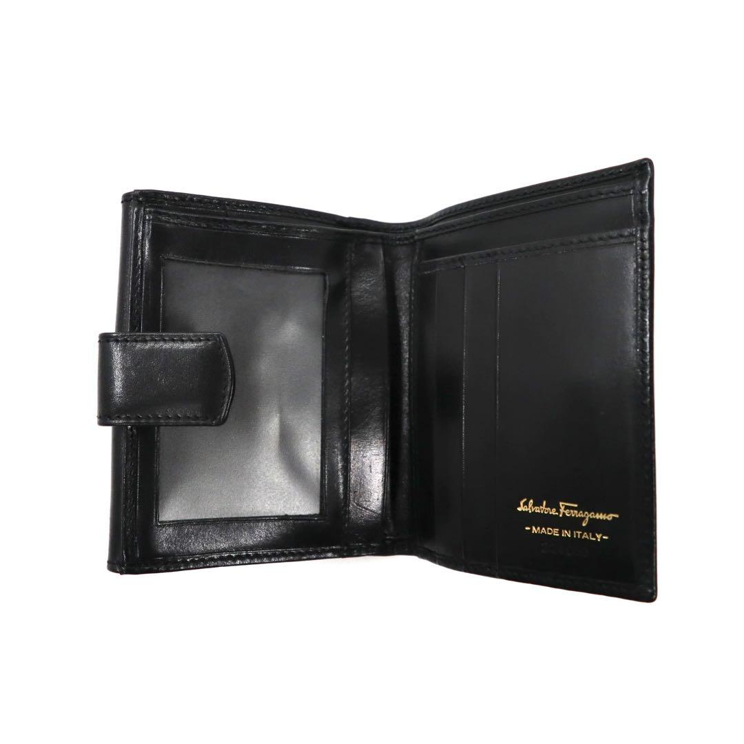 Salvatore Ferragamo 3つ折り財布 ブラック レザー ガンチーニ 金具 224059 イタリア製