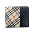 BURBERRY portafoglio compatto a due ante con motivo Nova Check, beige, nero, in tela nylon e pelle, scomparti multipli